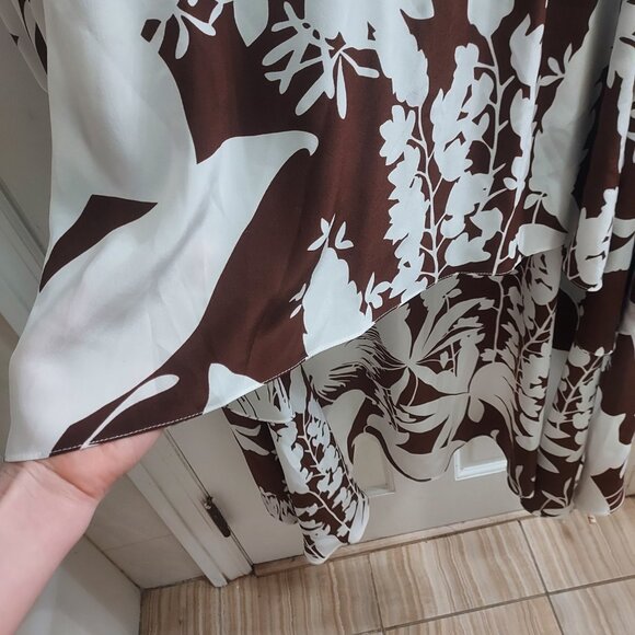 Michael Kors Collection Floral Silk V-Neck Brown White Caftan Dress - Picture 7 of 9